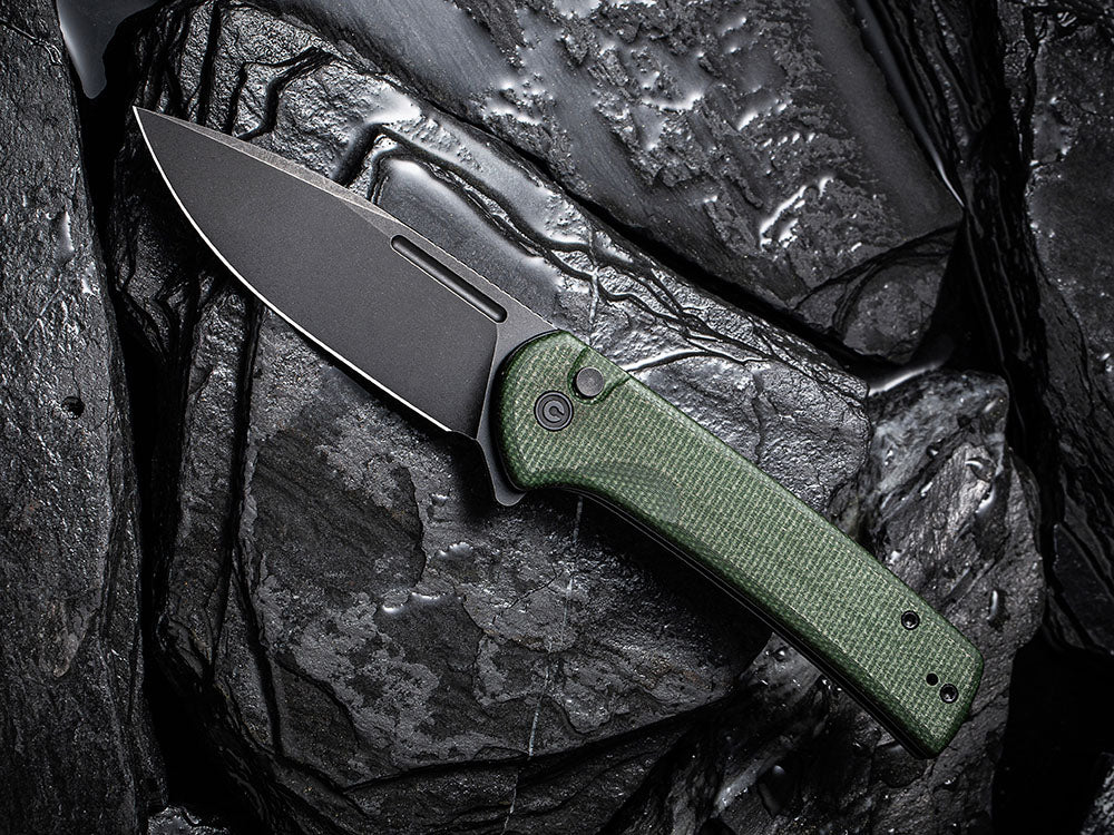 ** BACK AGAIN ** CIVIVI - C21006 CONSPIRATOR - NITRO V Blade - MICARTA OR CUI WOOD HANDLE - FLIPPER AND BUTTON LOCK COMBO