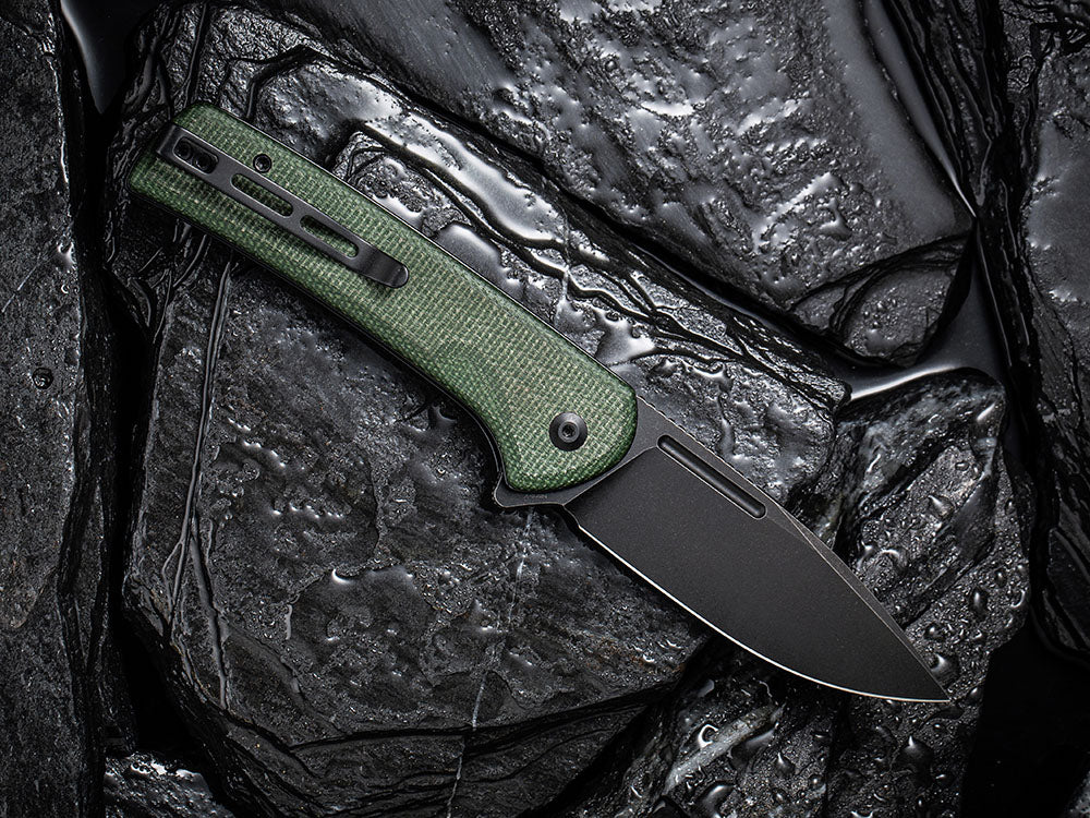 ** BACK AGAIN ** CIVIVI - C21006 CONSPIRATOR - NITRO V Blade - MICARTA OR CUI WOOD HANDLE - FLIPPER AND BUTTON LOCK COMBO