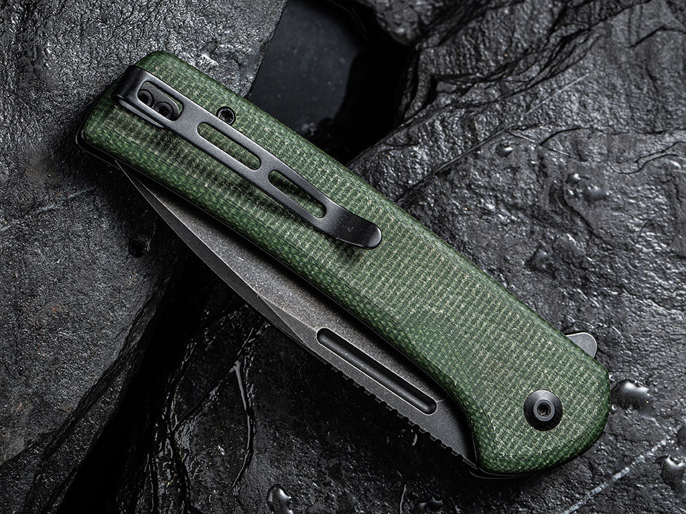 ** BACK AGAIN ** CIVIVI - C21006 CONSPIRATOR - NITRO V Blade - MICARTA OR CUI WOOD HANDLE - FLIPPER AND BUTTON LOCK COMBO