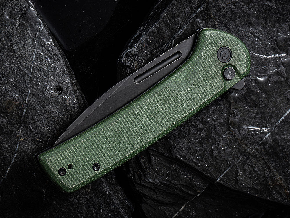 ** BACK AGAIN ** CIVIVI - C21006 CONSPIRATOR - NITRO V Blade - MICARTA OR CUI WOOD HANDLE - FLIPPER AND BUTTON LOCK COMBO