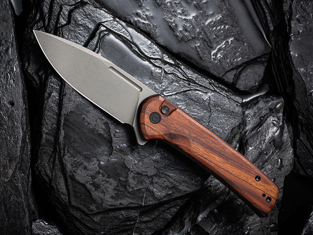 ** BACK AGAIN ** CIVIVI - C21006 CONSPIRATOR - NITRO V Blade - MICARTA OR CUI WOOD HANDLE - FLIPPER AND BUTTON LOCK COMBO