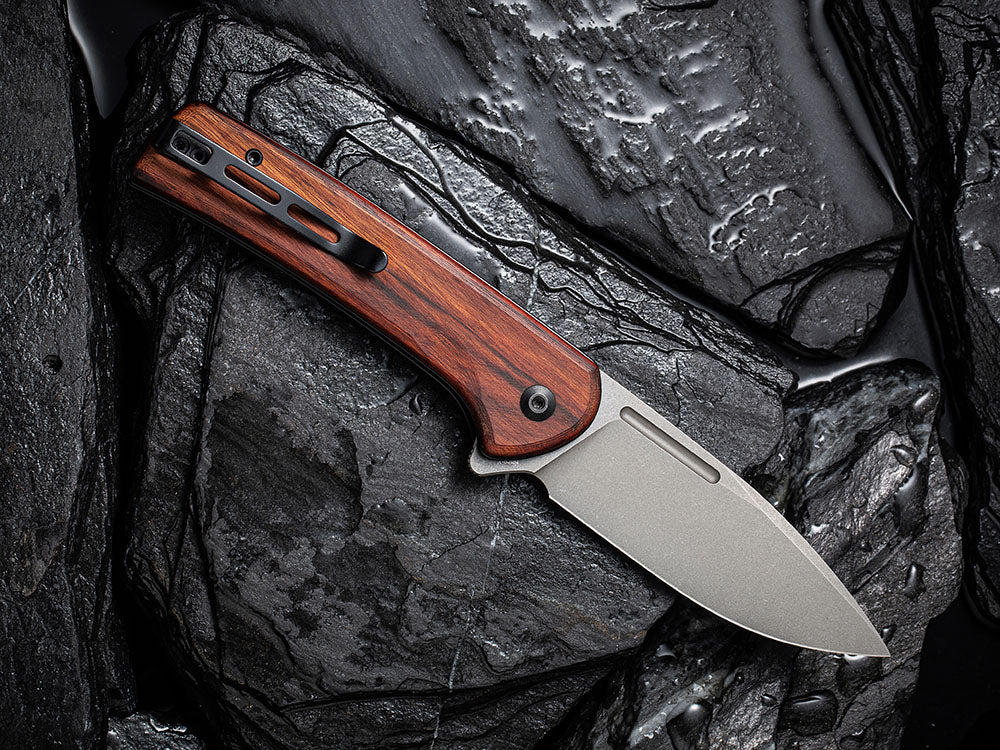 ** BACK AGAIN ** CIVIVI - C21006 CONSPIRATOR - NITRO V Blade - MICARTA OR CUI WOOD HANDLE - FLIPPER AND BUTTON LOCK COMBO