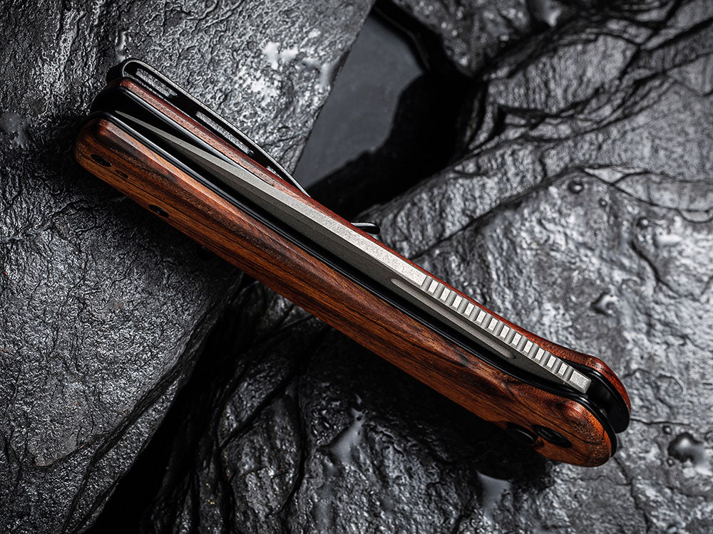 ** BACK AGAIN ** CIVIVI - C21006 CONSPIRATOR - NITRO V Blade - MICARTA OR CUI WOOD HANDLE - FLIPPER AND BUTTON LOCK COMBO