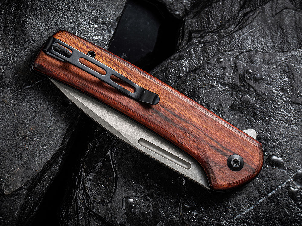 ** BACK AGAIN ** CIVIVI - C21006 CONSPIRATOR - NITRO V Blade - MICARTA OR CUI WOOD HANDLE - FLIPPER AND BUTTON LOCK COMBO