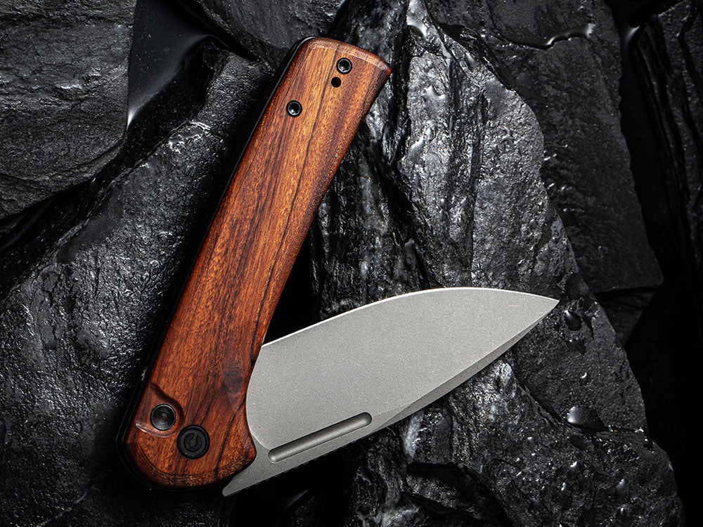 ** BACK AGAIN ** CIVIVI - C21006 CONSPIRATOR - NITRO V Blade - MICARTA OR CUI WOOD HANDLE - FLIPPER AND BUTTON LOCK COMBO