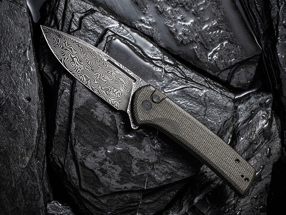 ** BACK AGAIN ** CIVIVI - C21006 CONSPIRATOR - NITRO V Blade - MICARTA OR CUI WOOD HANDLE - FLIPPER AND BUTTON LOCK COMBO