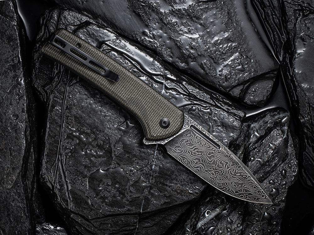 ** BACK AGAIN ** CIVIVI - C21006 CONSPIRATOR - NITRO V Blade - MICARTA OR CUI WOOD HANDLE - FLIPPER AND BUTTON LOCK COMBO