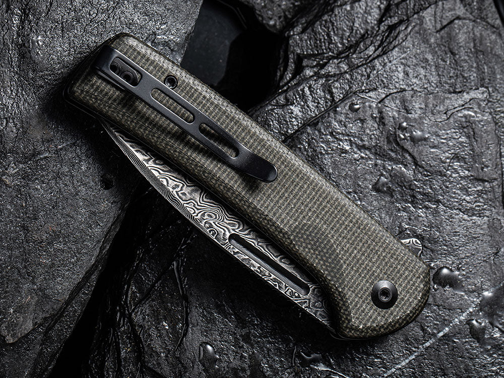 ** BACK AGAIN ** CIVIVI - C21006 CONSPIRATOR - NITRO V Blade - MICARTA OR CUI WOOD HANDLE - FLIPPER AND BUTTON LOCK COMBO