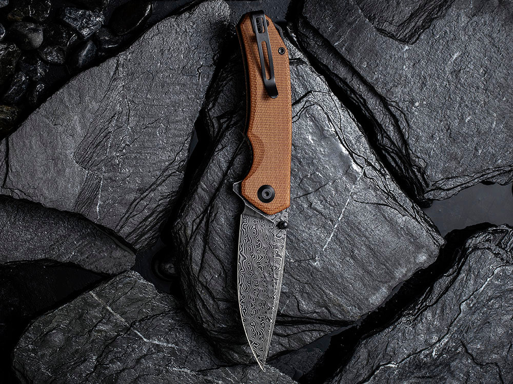 CIVIVI - C2102DS Brazen - Damascus DROP POINT blade - Micarta Handle