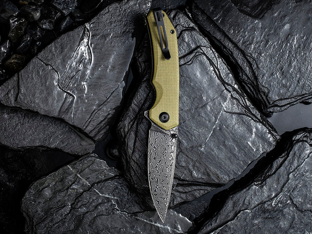 CIVIVI - C2102DS Brazen - Damascus DROP POINT blade - Micarta Handle