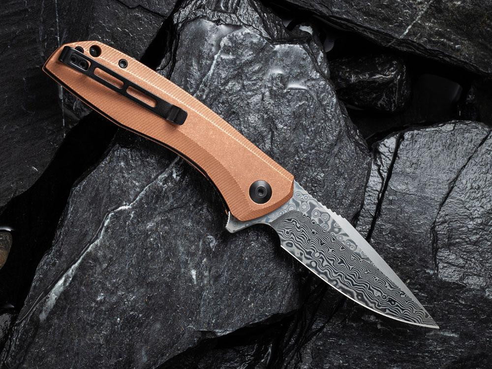 ** HERE NOW ** CIVIVI - C801DS-2 BAKLASH - DAMASCUS BLADE - COPPER HANDLE - True Talon