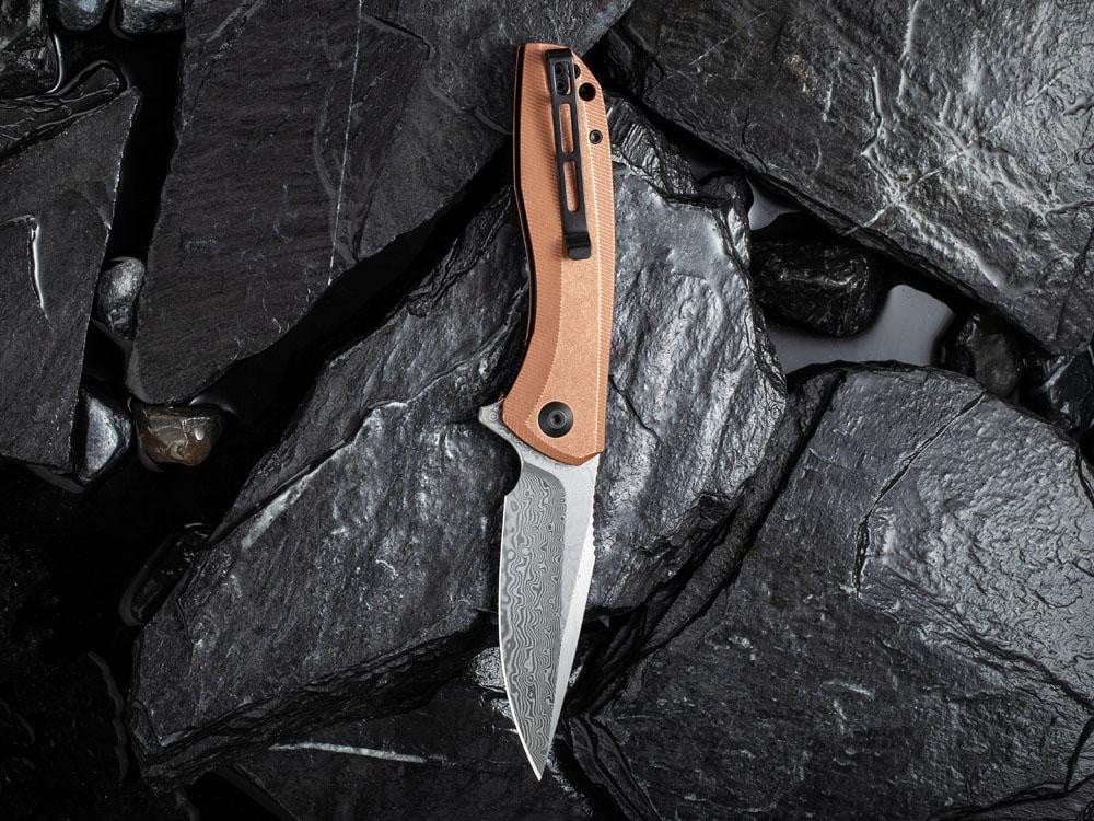 ** HERE NOW ** CIVIVI - C801DS-2 BAKLASH - DAMASCUS BLADE - COPPER HANDLE - True Talon