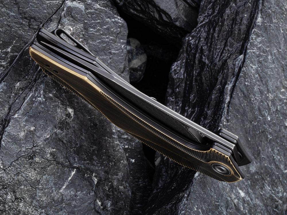 ** BACK AGAIN ** CIVIVI - C904DS-3 PLETHIROS - Black Damascus Blade - Black Hand Rubbed Brass Handle - True Talon