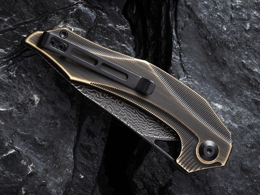 ** BACK AGAIN ** CIVIVI - C904DS-3 PLETHIROS - Black Damascus Blade - Black Hand Rubbed Brass Handle - True Talon