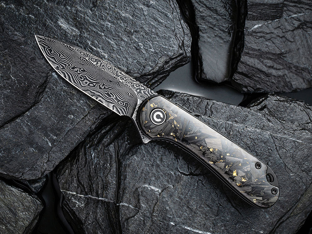 ** HERE NOW ** CIVIVI - C907C-DS ELEMENTUM - Damascus blade - Foil and Carbon Fiber Handles