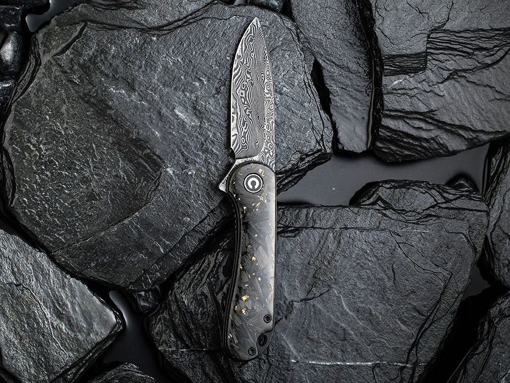 ** HERE NOW ** CIVIVI - C907C-DS ELEMENTUM - Damascus blade - Foil and Carbon Fiber Handles