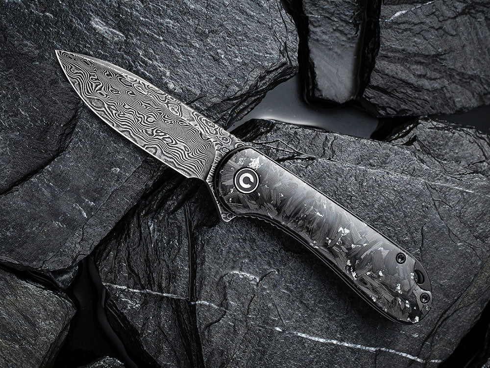 ** HERE NOW ** CIVIVI - C907C-DS ELEMENTUM - Damascus blade - Foil and Carbon Fiber Handles