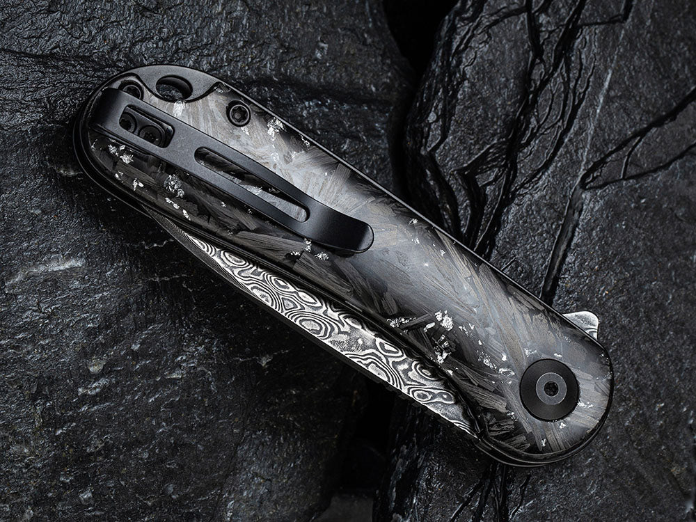 ** HERE NOW ** CIVIVI - C907C-DS ELEMENTUM - Damascus blade - Foil and Carbon Fiber Handles