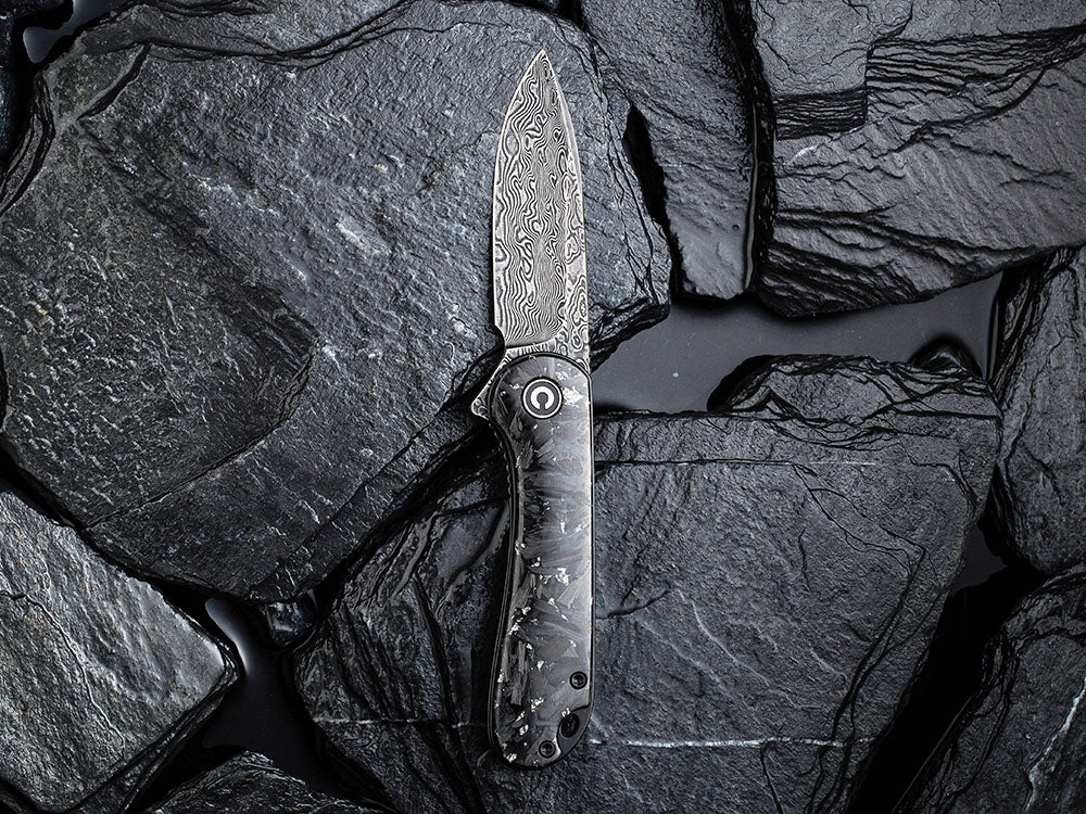 ** HERE NOW ** CIVIVI - C907C-DS ELEMENTUM - Damascus blade - Foil and Carbon Fiber Handles