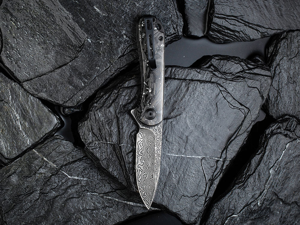 ** HERE NOW ** CIVIVI - C907C-DS ELEMENTUM - Damascus blade - Foil and Carbon Fiber Handles