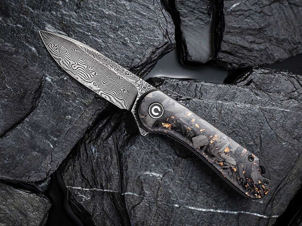 ** HERE NOW ** CIVIVI - C907C-DS ELEMENTUM - Damascus blade - Foil and Carbon Fiber Handles