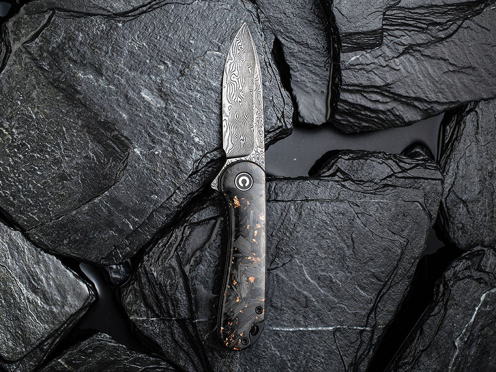 ** HERE NOW ** CIVIVI - C907C-DS ELEMENTUM - Damascus blade - Foil and Carbon Fiber Handles