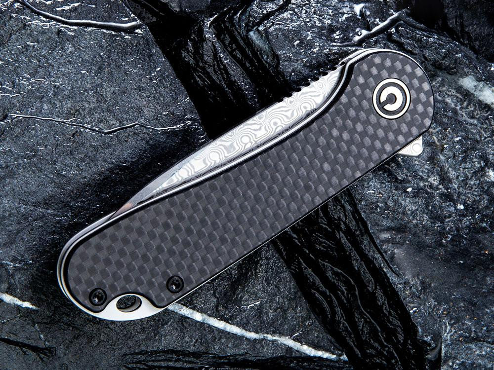 ** HERE NOW ** CIVIVI - C907DS ELEMENTUM - DAMASCUS BLADE - Carbon Fiber over G10 handle - True Talon
