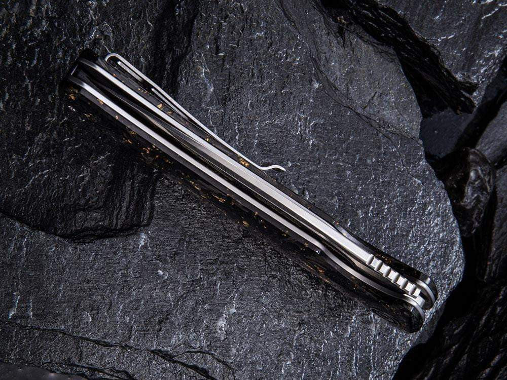 ** HERE NOW ** CIVIVI - C908DS INCITE DAMASCUS BLADE - Shredded Gold or Copper Leaf & Carbon Fiber Handle - True Talon