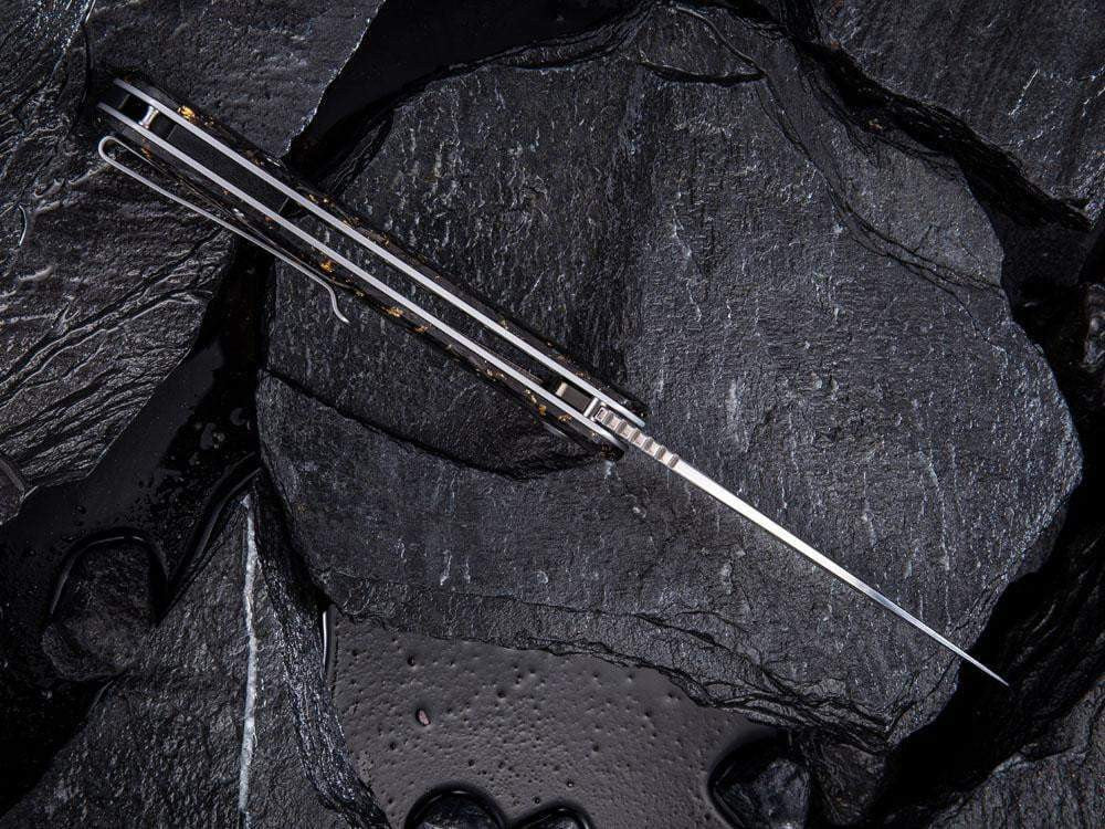 ** HERE NOW ** CIVIVI - C908DS INCITE DAMASCUS BLADE - Shredded Gold or Copper Leaf & Carbon Fiber Handle - True Talon