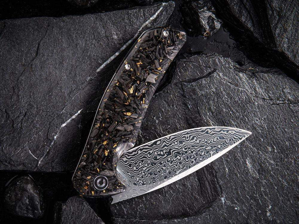 ** HERE NOW ** CIVIVI - C908DS INCITE DAMASCUS BLADE - Shredded Gold or Copper Leaf & Carbon Fiber Handle - True Talon