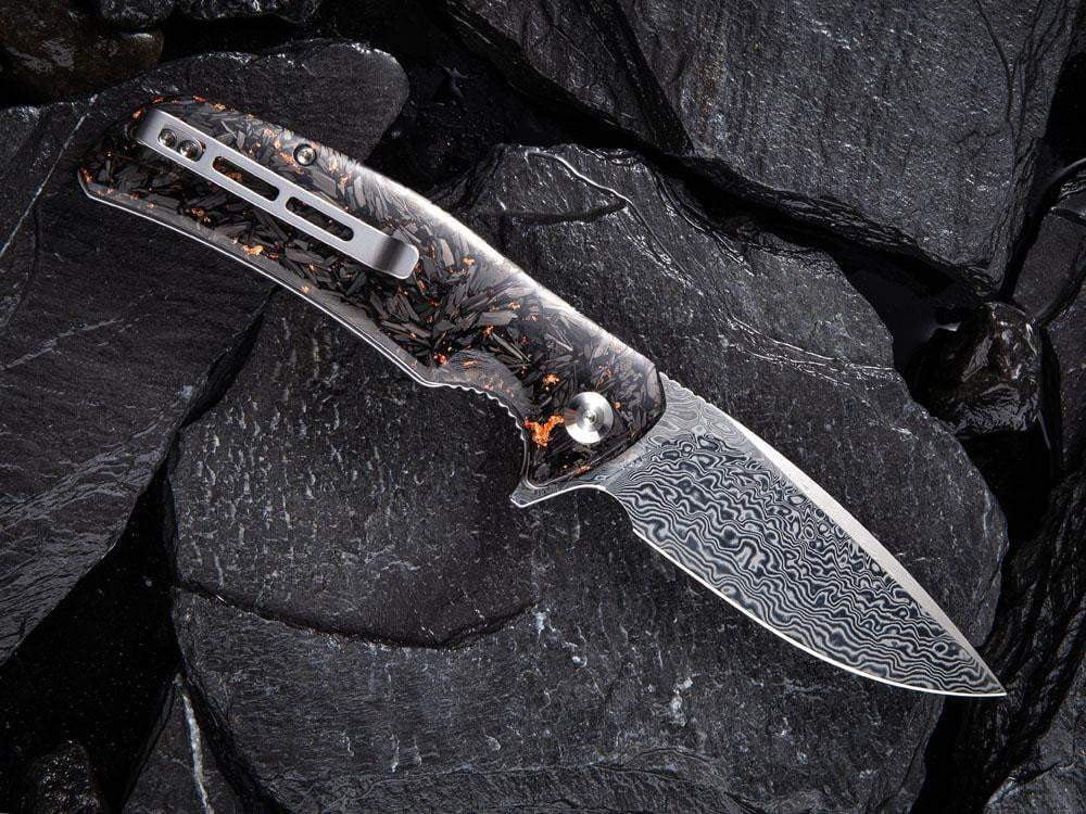 ** HERE NOW ** CIVIVI - C908DS INCITE DAMASCUS BLADE - Shredded Gold or Copper Leaf & Carbon Fiber Handle - True Talon