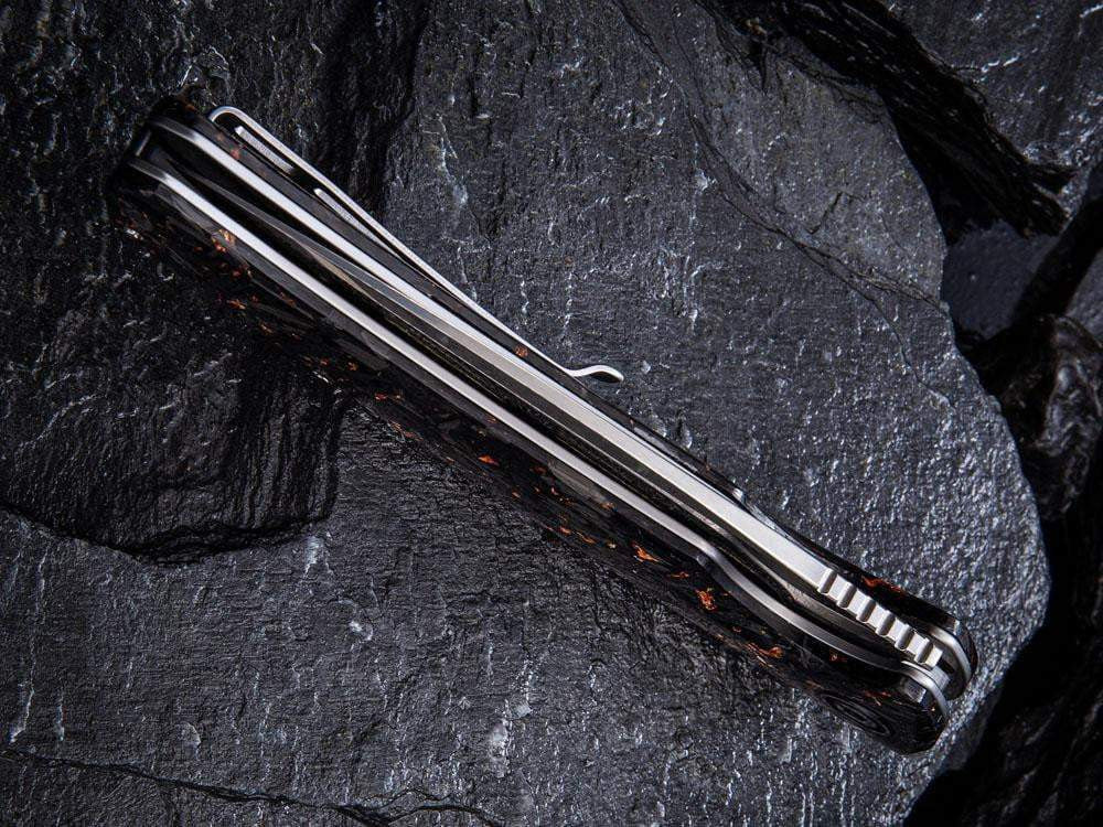 ** HERE NOW ** CIVIVI - C908DS INCITE DAMASCUS BLADE - Shredded Gold or Copper Leaf & Carbon Fiber Handle - True Talon