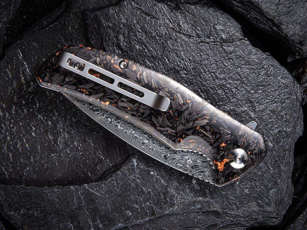 ** HERE NOW ** CIVIVI - C908DS INCITE DAMASCUS BLADE - Shredded Gold or Copper Leaf & Carbon Fiber Handle - True Talon