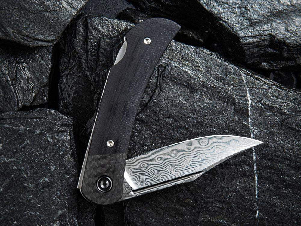 ** HERE NOW ** CIVIVI - C914DS Rustic Gent DAMASCUS - Lock Back - G10 or Micarta Handles & Carbon Fiber Bolsters - True Talon