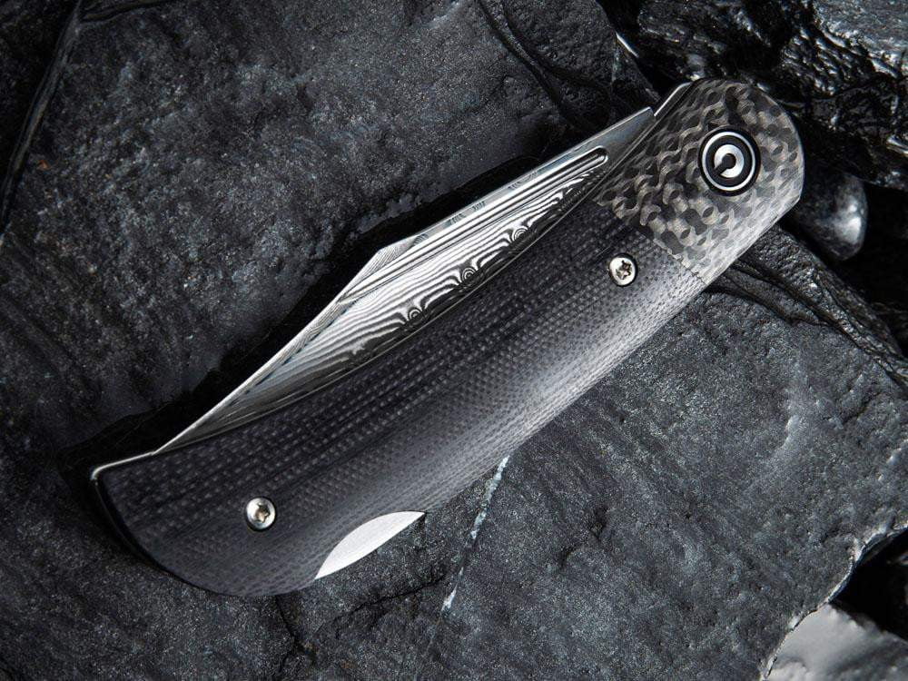 ** HERE NOW ** CIVIVI - C914DS Rustic Gent DAMASCUS - Lock Back - G10 or Micarta Handles & Carbon Fiber Bolsters - True Talon