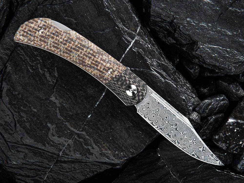 ** HERE NOW ** CIVIVI - C914DS Rustic Gent DAMASCUS - Lock Back - G10 or Micarta Handles & Carbon Fiber Bolsters - True Talon