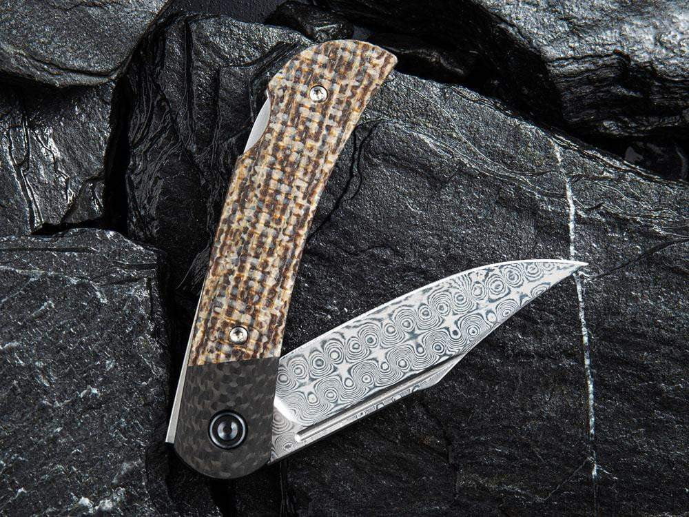 ** HERE NOW ** CIVIVI - C914DS Rustic Gent DAMASCUS - Lock Back - G10 or Micarta Handles & Carbon Fiber Bolsters - True Talon