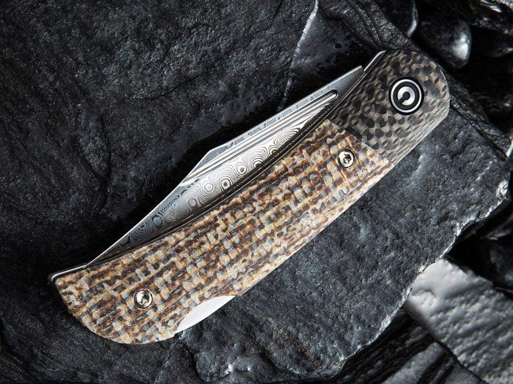 ** HERE NOW ** CIVIVI - C914DS Rustic Gent DAMASCUS - Lock Back - G10 or Micarta Handles & Carbon Fiber Bolsters - True Talon