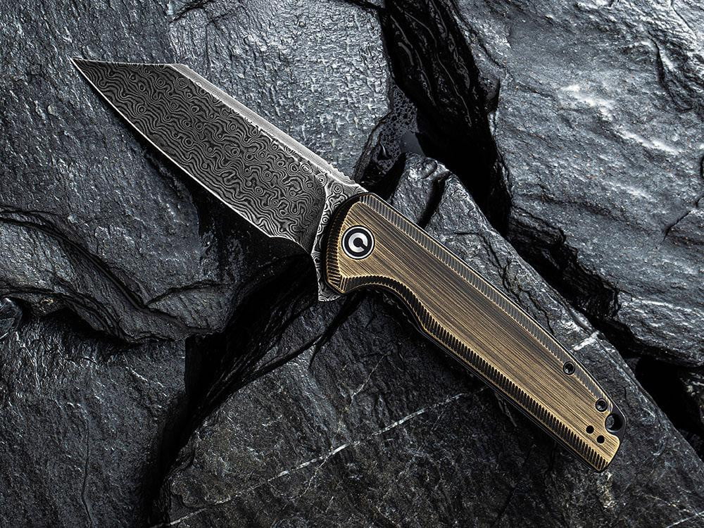 CIVIVI - C909DS-2 BRIGAND - BLACK DAMASCUS BLADE - BLACK HAND RUBBED BRASS HANDLE - True Talon