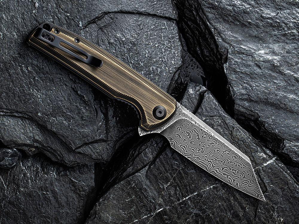 CIVIVI - C909DS-2 BRIGAND - BLACK DAMASCUS BLADE - BLACK HAND RUBBED BRASS HANDLE - True Talon