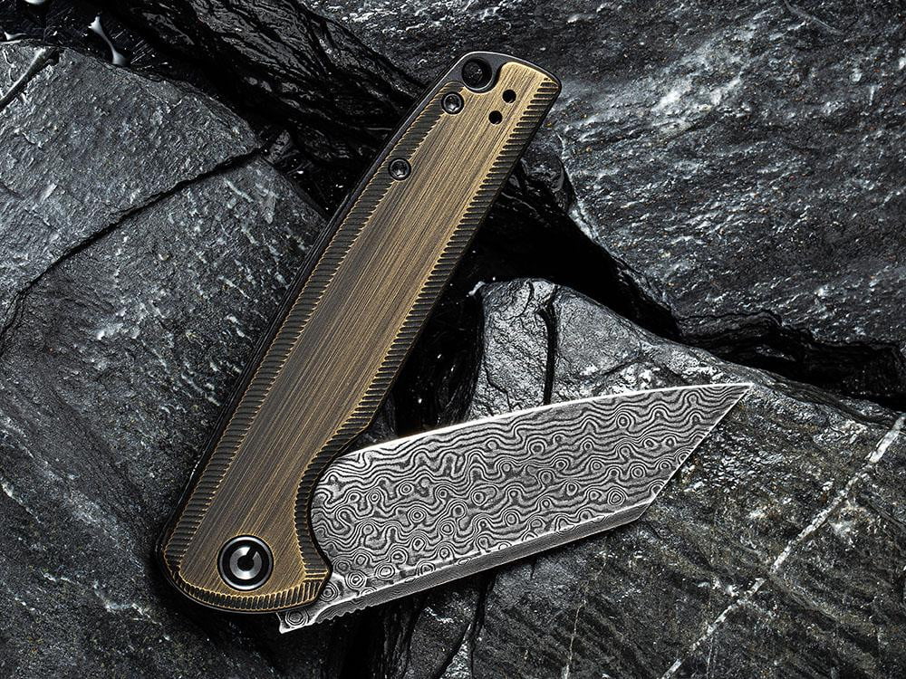 CIVIVI - C909DS-2 BRIGAND - BLACK DAMASCUS BLADE - BLACK HAND RUBBED BRASS HANDLE - True Talon