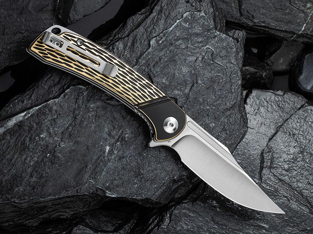 CIVIVI - C2014A Dogma - SATIN D2 BLADE - BLACK BRASS Handle - True Talon