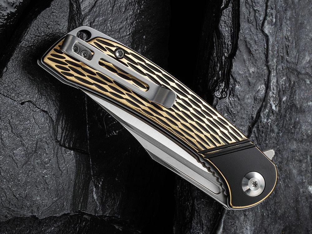 CIVIVI - C2014A Dogma - SATIN D2 BLADE - BLACK BRASS Handle - True Talon