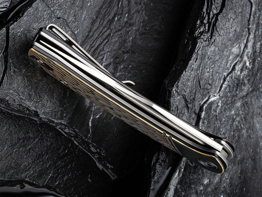 CIVIVI - C2014A Dogma - SATIN D2 BLADE - BLACK BRASS Handle - True Talon