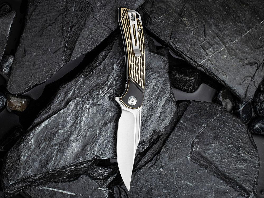 CIVIVI - C2014A Dogma - SATIN D2 BLADE - BLACK BRASS Handle - True Talon