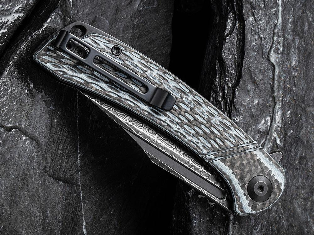 ** HERE NOW ** CIVIVI - C2014DS-1 Dogma -BLACK DAMASCUS blade - WHITE G10 & CARBON FIBER HANDLE - True Talon