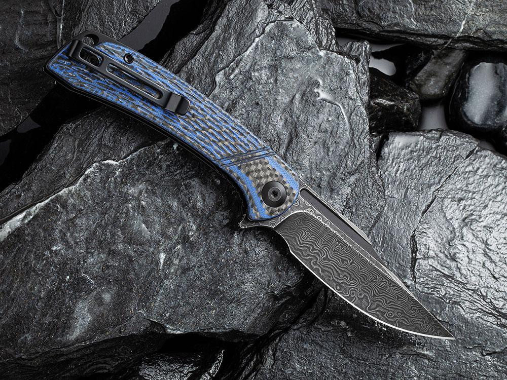 ** HERE NOW ** CIVIVI - C2014DS-2 Dogma - BLACK DAMASCUS blade - BLUE G10 & CARBON FIBER HANDLE - True Talon