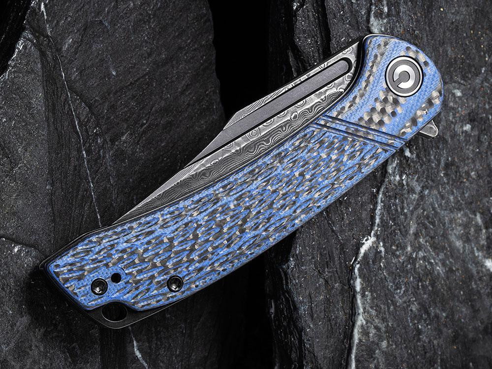 ** HERE NOW ** CIVIVI - C2014DS-2 Dogma - BLACK DAMASCUS blade - BLUE G10 & CARBON FIBER HANDLE - True Talon