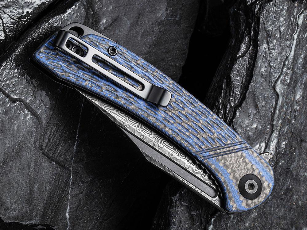 ** HERE NOW ** CIVIVI - C2014DS-2 Dogma - BLACK DAMASCUS blade - BLUE G10 & CARBON FIBER HANDLE - True Talon