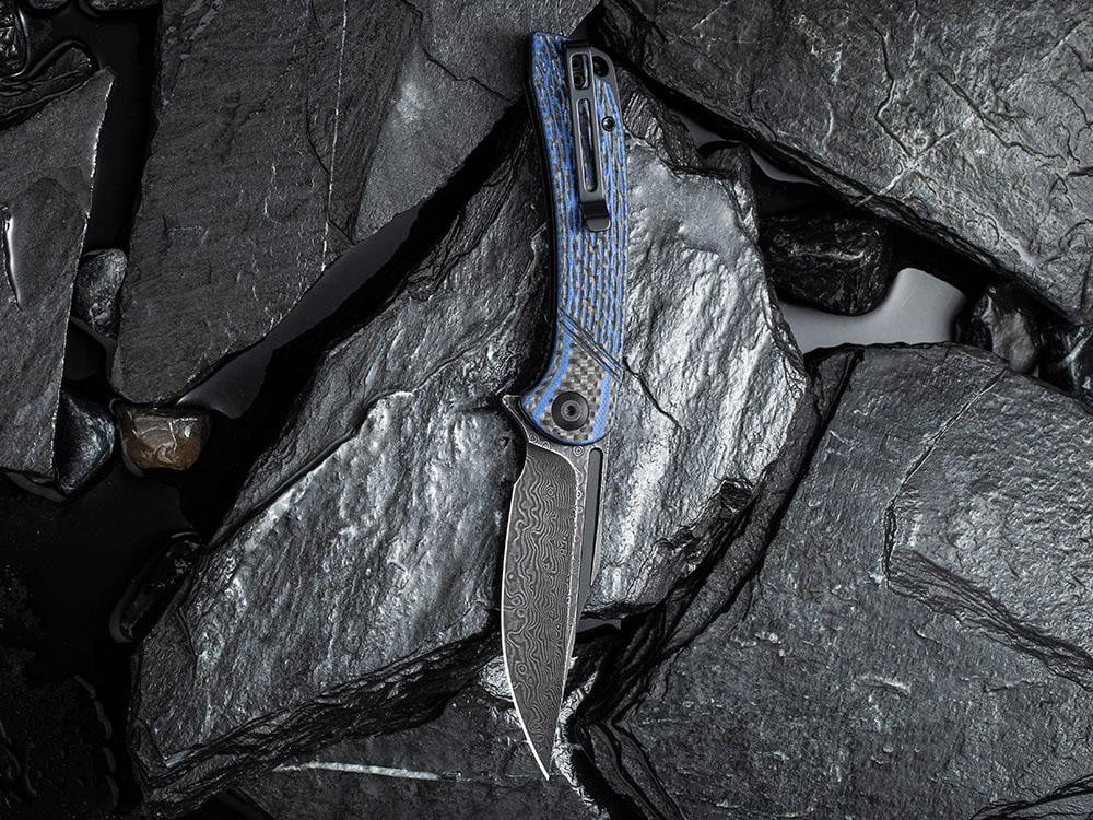 ** HERE NOW ** CIVIVI - C2014DS-2 Dogma - BLACK DAMASCUS blade - BLUE G10 & CARBON FIBER HANDLE - True Talon